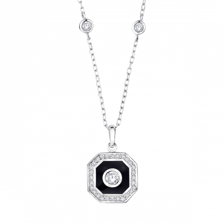 Palazzo Portofino pendant, white gold, diamonds and black lacquer