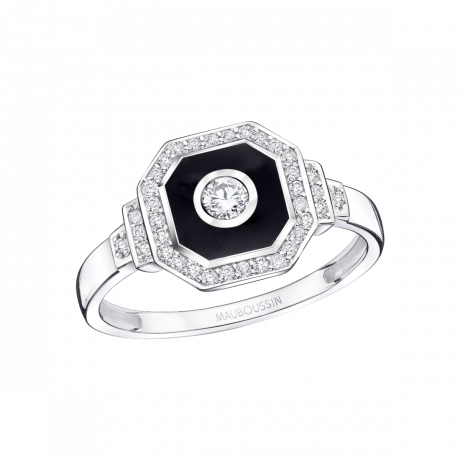 Palazzo Portofino ring, white gold, diamonds and black lacquer