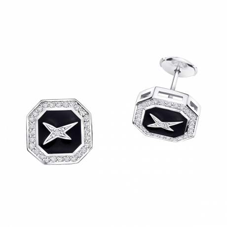 Une Étoile 1934 earrings, white gold, diamonds and black lacquer
