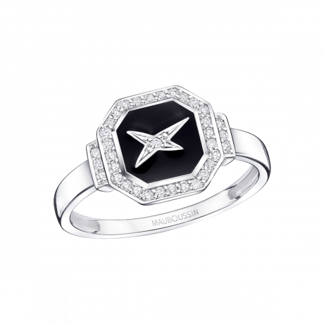 Une Étoile 1934 ring, white gold, diamonds and black lacquer