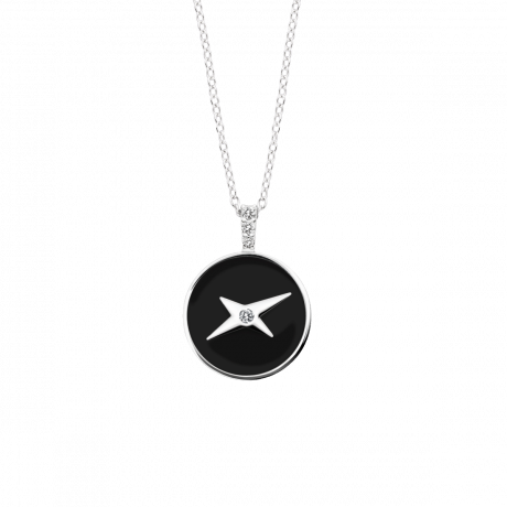 Étoile Universelle pendant, silver, white gold, black lacquer and diamonds