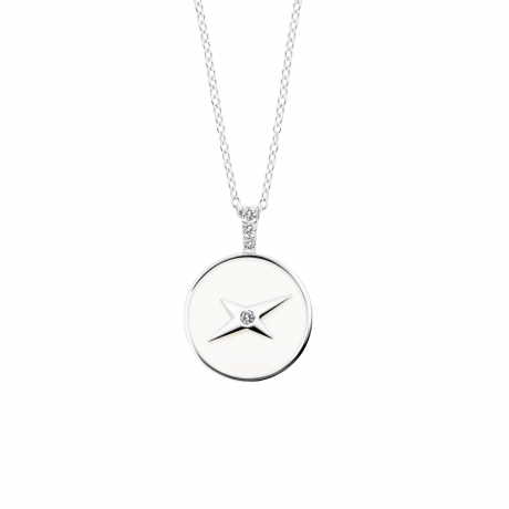 Étoile Universelle pendant, silver, white gold, white lacquer and diamonds