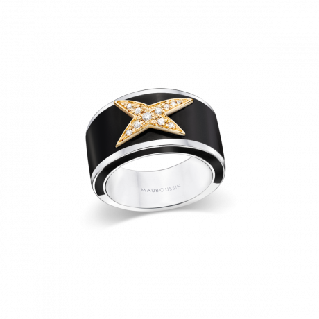 La Star de la Côte d'Azur ring, silver, yellow gold, black lacquer and diamonds