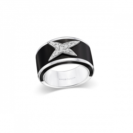 La Star de la Côte d'Azur ring, silver, white gold, black lacquer and diamonds