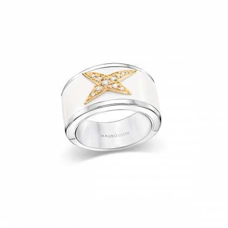 La Star de la Côte d'Azur ring, silver, yellow gold, white lacquer and diamonds