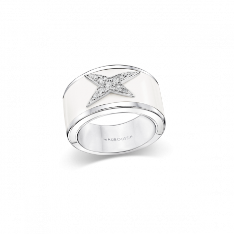 La Star de la Côte d'Azur ring, silver, white gold, white lacquer and diamonds