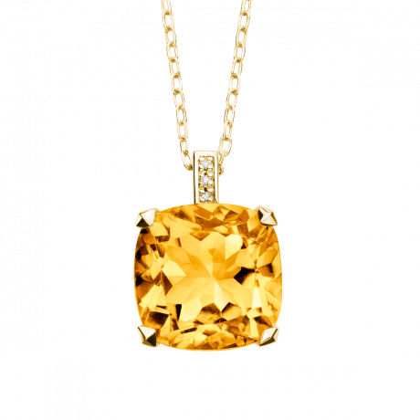 Petit Visage d'Amour pendant, yellow gold, citrine and diamonds
