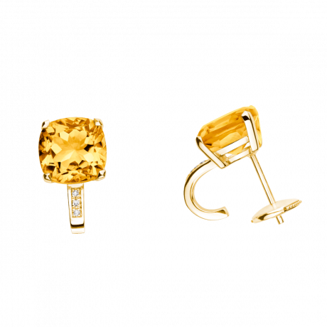 Petit Visage d'Amour earrings, yellow gold, citrine and diamonds