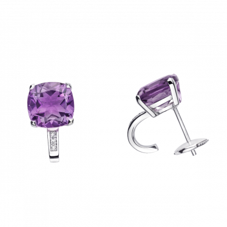 Petit Visage d'Amour earrings, white gold, amethyst and diamonds