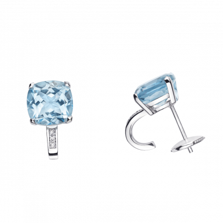 Petit Visage d'Amour earrings, white gold, blue topaz and diamonds