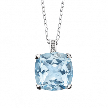 Petit Visage d'Amour pendant, white gold, blue topaz and diamonds