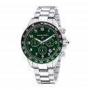 Rage de vivre chronograph, green dial, steel bracelet, black/green tachymeter