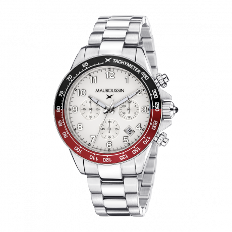 Rage de vivre chronograph, white dial, black/red tachymeter