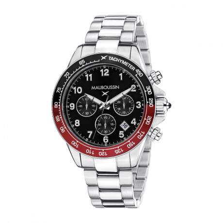 Rage de vivre chronograph, black dial, black/red tachymeter