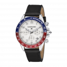 Rage de vivre chronograph, white dial, black leather, blue/red tachymeter
