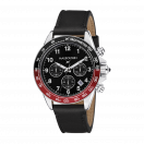 Rage de vivre chronograph, black dial, black leather, black/red tachymeter