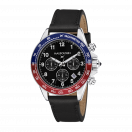 Rage de vivre chronograph, black dial, black leather, blue/red tachymeter