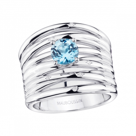 La Grande Bleue ring, silver blue topaz and diamonds
