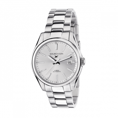 Silicon Valley men's watch, hybrid automatic, white dial, steel bracelet