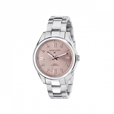 Silicon Valley women's watch, hybrid automatic, pink dial, steel bracelet