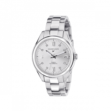 Silicon Valley women's watch, hybrid automatic, white dial, steel bracelet