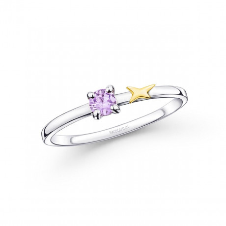 Étoile Émotion ring, white gold, yellow gold star, purple sapphire