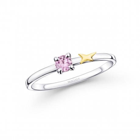 Étoile Émotion ring, white gold, yellow gold star, pink sapphire