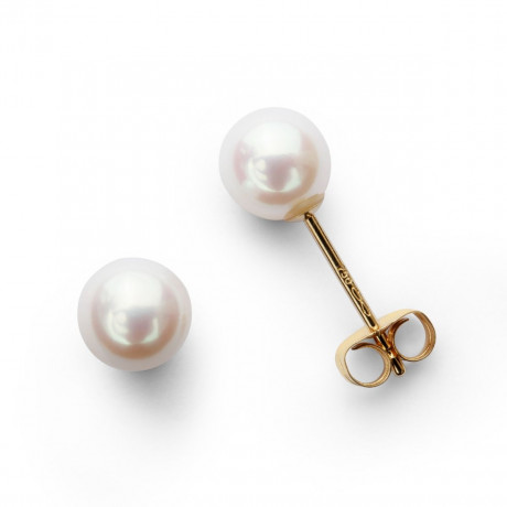 Japonaise Mon Amour earrings, Yellow gold with Akoya pearl