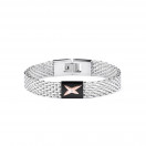 Je suis ce que Je suis bracelet, white steel with black steel plate, pink steel star and diamond
