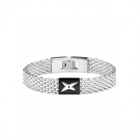 Je suis ce que Je suis bracelet, white steel with black steel plate, white steel star and black diamond