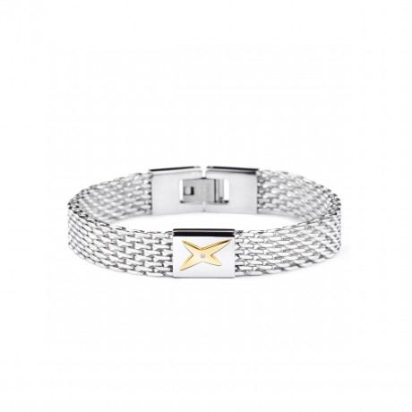 Je suis ce que Je suis bracelet, white steel with white steel plate, yellow steel star and diamond