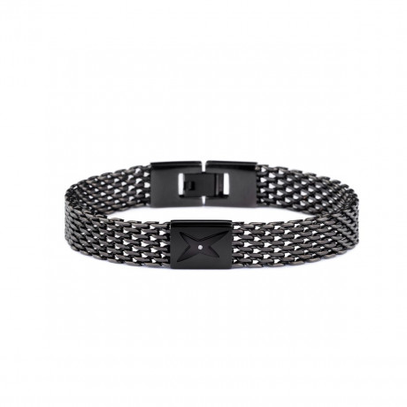 Je suis ce que Tu es bracelet, black steel with black steel plate, black steel star and diamond