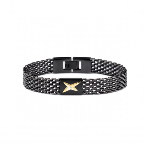 Je suis ce que Tu es bracelet, black steel with black steel plate, yellow steel star and diamond