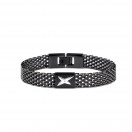 Je suis ce que Tu es bracelet, black steel with black steel plate, white steel star and diamond