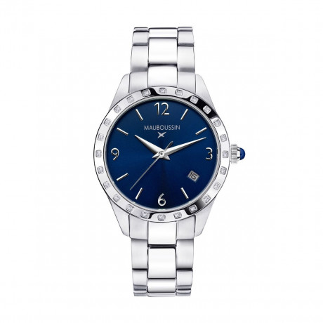 Il est Grand Temps watch, steel, midnight blue dial, diamonds, steel bracelet