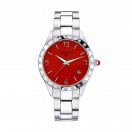 Il est Grand Temps watch, steel, red dial, diamonds, steel bracelet