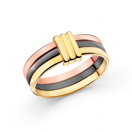 Élégance Française 3-row ring, pink, black and yellow gold 