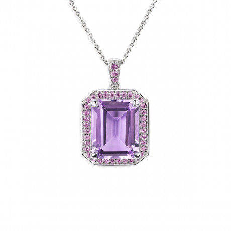 Como 1953 pendant on chain in platinum with amethyst and pink sapphires