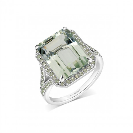 Como 1953 ring in platinum with green amethyst and green sapphires