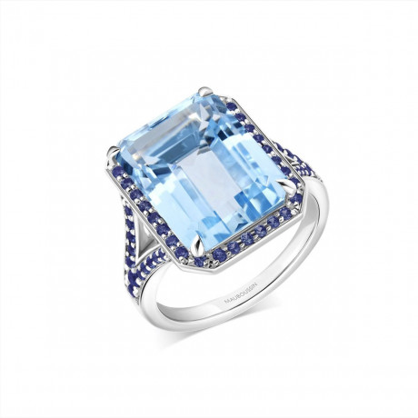 Como 1953 ring in platinum with blue topaz and sapphires