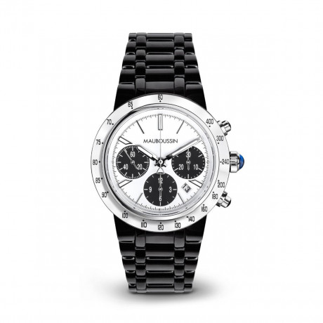 1827, L'Heure men's watch in steel and ceramic with automatic movement