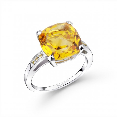 La Madone ring in platinum with citrine and yellow sapphires