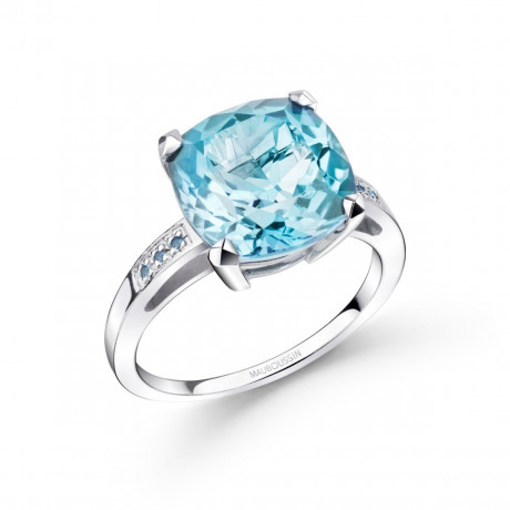 La Madone ring in platinum with blue topaz and sapphires