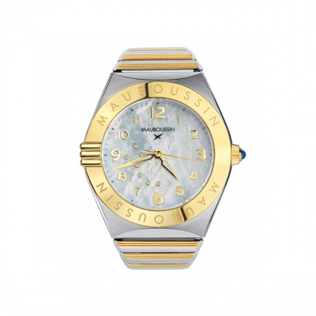 Mauboussin 1827 women's watch, two-tone stainless steel, mother-of-pearl and diamonds
