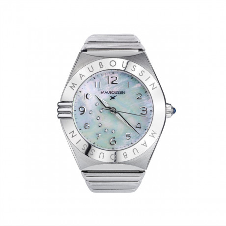 Mauboussin 1827 women's watch, stainless steel, mother-of-pearl and diamonds