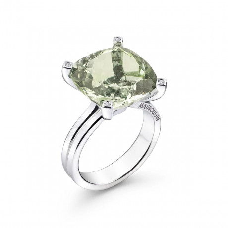 Belle Comme le Vent ring in silver with green amethyst and diamonds