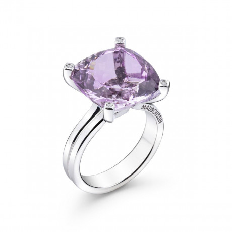 Belle Comme le Vent ring in silver with rose de France and diamonds