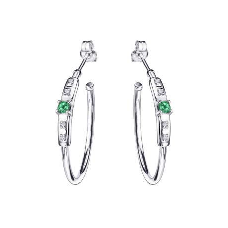 Capsule d'Emotions hoop earrings, white gold, emerald and diamonds