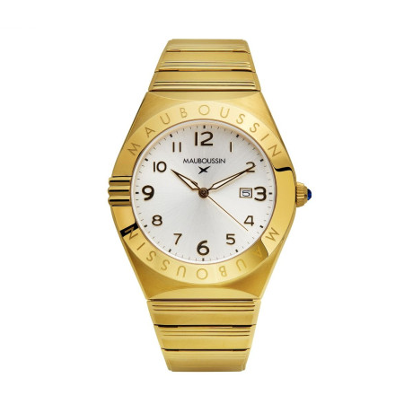 Mauboussin 1827 men's watch, yellow steel, sunray steel dial