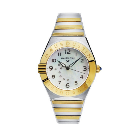 Mauboussin 1827 women's watch, two-tone stainless steel, mother-of-pearl and diamonds